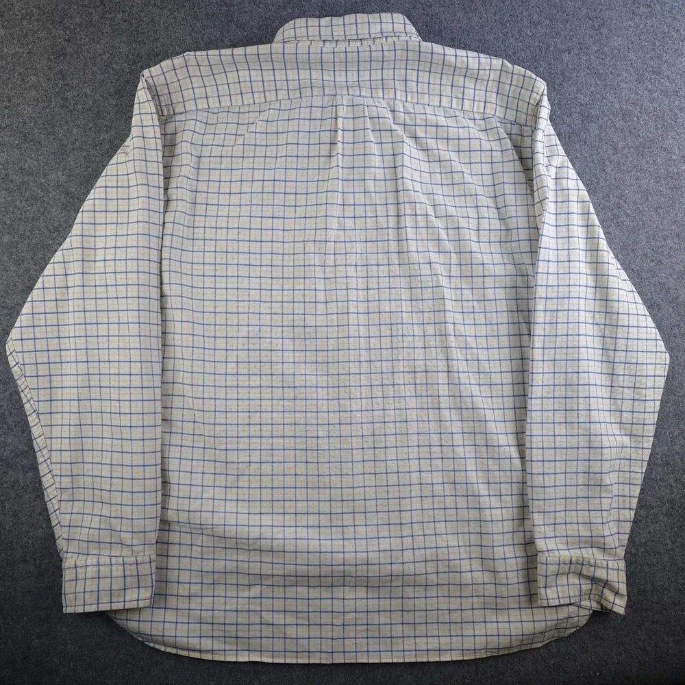 J Crew Vintage Oxford Shirt Mens XL Tailored Fit Blue Yellow Check Long Sleeve